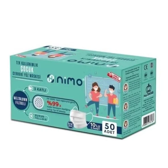 Nimo 3 Katlı Meltblown Çocuk Cerrahi Maske Telli 50 Adet ürün görseli 1