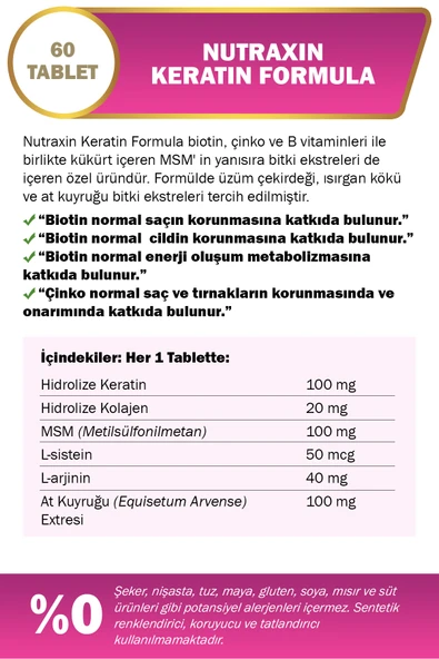 NUTRAXIN KERATIN FORMULA 60 TABLET - Resim 3