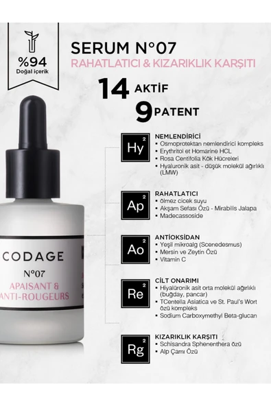 CODAGE  NO 7 SOOTHING REDNES SERUM - Resim 2