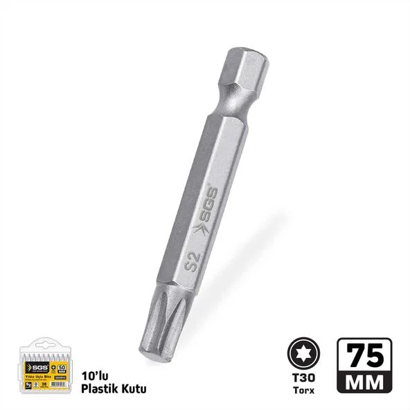 SGS TORX UÇLU BİTS S2 T30 75mm Sand-Pro Series (10 ADET) ürün görseli 1