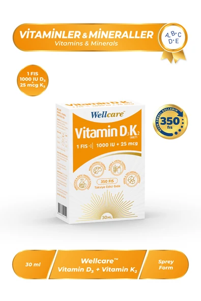 WELLCARE VITAMIN D3-K2 1000 IU 30 ML SPREY ürün görseli 1