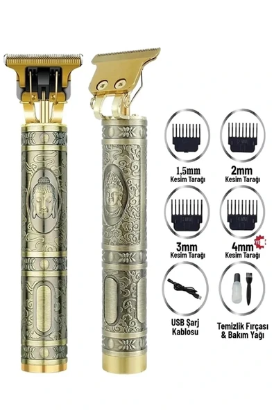 Gold Uçlu Vintage  Şarjlı Traş Makinesi Saç Sakal Ense Çizim Vucüt Kılı Tıraş Makinası ürün görseli 1
