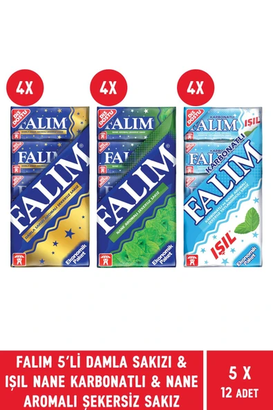Falım 5'li Damla Sakızı & Işıl Nane Karbonatlı & Naneli Şekersiz Sakız - 12 Adet ürün görseli 1