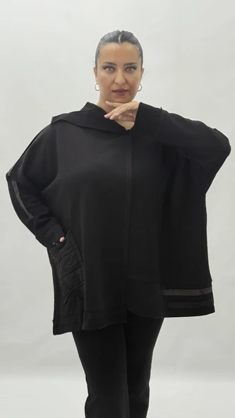Büyük Beden Pamuklu Asimetrik Cepli Uzun Kol Oversize Kadın Bluz ürün görseli 1