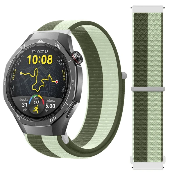 Huawei Watch GT5 Pro 46mm İle Uyumlu Ayarlanabilir Cırt Cırtlı Yumuşak Spor Kumaş Örgü Kordon  Koyu Yeşil ürün görseli 1