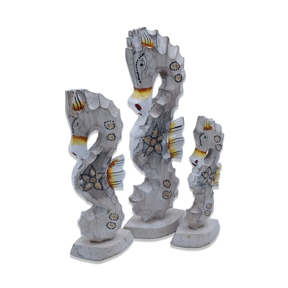 Ahşap Denizatı Seti, Üçlü Set, Dekoratif Biblo, Endonezya Ürünü ürün görseli 1