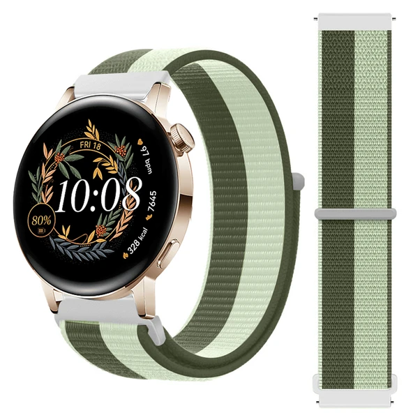 Huawei Watch GT3 42mm GT2 42mm İle Uyumlu Ayarlanabilir Cırt Cırtlı Yumuşak Spor Kumaş Örgü Kordon  Koyu Yeşil ürün görseli 1