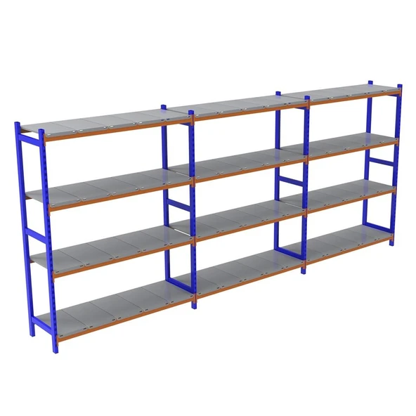 4 Katlı 3'lü Depo Rafı - 300-350 Kg Taşıma Kapasiteli Hafif Rack Raf  60x90x200 cm ürün görseli 1
