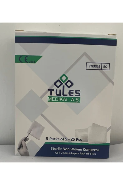 Tules Steril Non Woven Kompres Spanç 7,5 X 7,5cm 4 Katlı 5 'li 25li Paket-(25 adet) ürün görseli 1