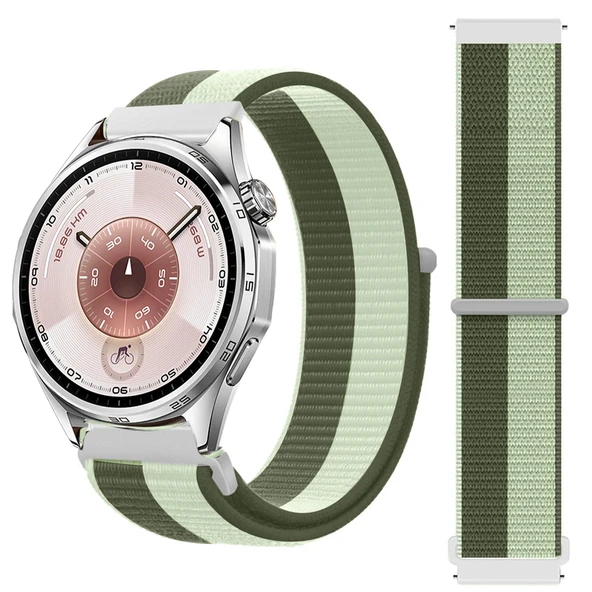 Huawei Watch GT6 46mm İle Uyumlu Ayarlanabilir Cırt Cırtlı Yumuşak Spor Kumaş Örgü Kordon  Koyu Yeşil ürün görseli 1