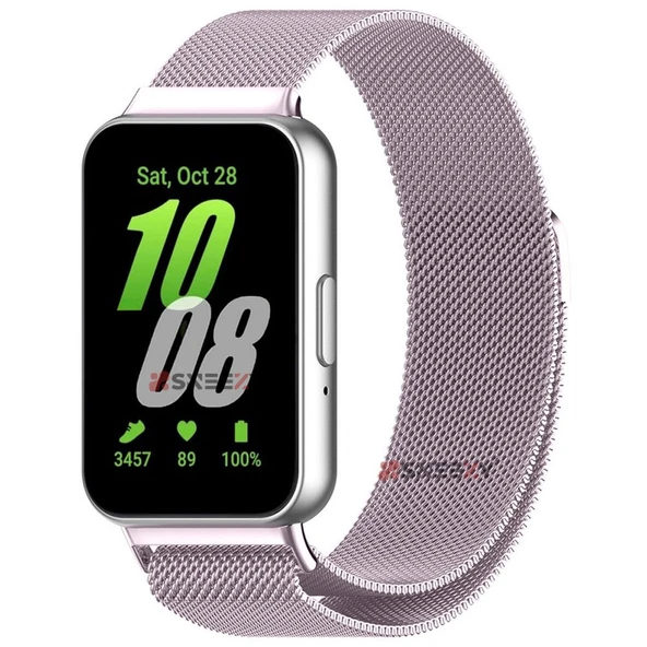 Sneezy Samsung Galaxy Fit 3 İle Uyumlu Woven Wire Tasarım Metal Hasır Kordon  Lila ürün görseli 1