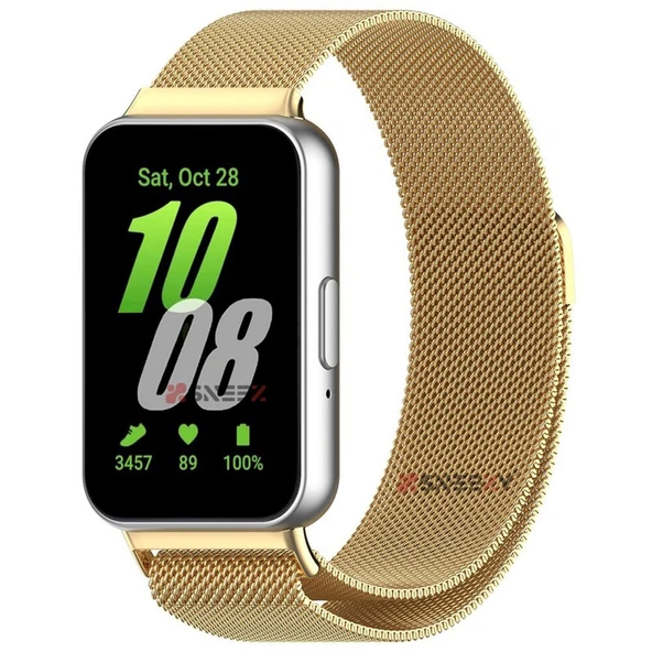 Sneezy Samsung Galaxy Fit 3 İle Uyumlu Woven Wire Tasarım Metal Hasır Kordon  Gold ürün görseli 1