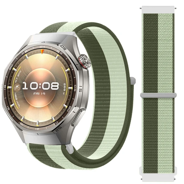 Huawei Watch GT6 Pro 46mm İle Uyumlu Ayarlanabilir Cırt Cırtlı Yumuşak Spor Kumaş Örgü Kordon  Koyu Yeşil ürün görseli 1