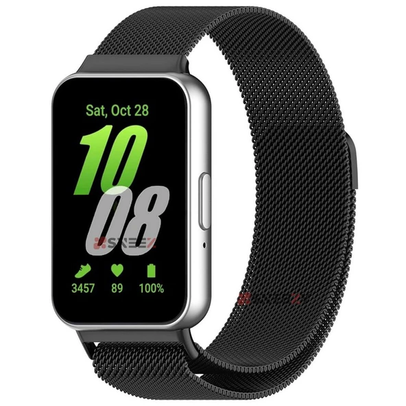 Sneezy Samsung Galaxy Fit 3 İle Uyumlu Woven Wire Tasarım Metal Hasır Kordon  Siyah ürün görseli 1