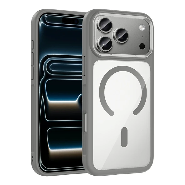 HEPTEKİLETİŞİM Apple iPhone 17 Pro Kılıf M-Safe Şarj Özellikli Metal Kamera Çerçeveli Kapak (TİKO) ürün görseli 1