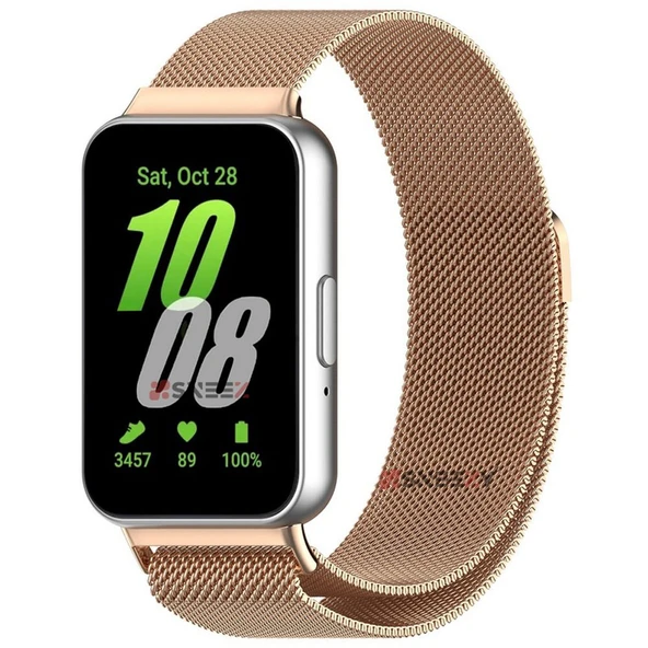 Sneezy Samsung Galaxy Fit 3 İle Uyumlu Woven Wire Tasarım Metal Hasır Kordon  Rose Gold ürün görseli 1