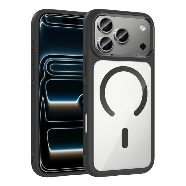 HEPTEKİLETİŞİM Apple iPhone 17 Pro Max Kılıf M-Safe Şarj Özellikli Metal Kamera Çerçeveli Kapak (TİKO) ürün görseli 1