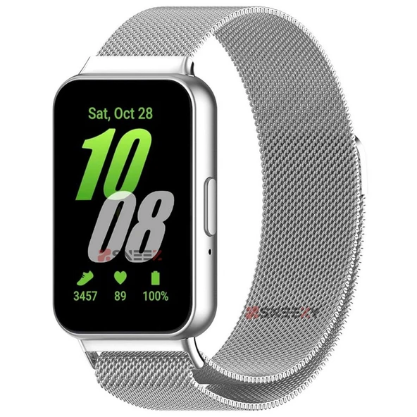 Sneezy Samsung Galaxy Fit 3 İle Uyumlu Woven Wire Tasarım Metal Hasır Kordon  Gümüş ürün görseli 1