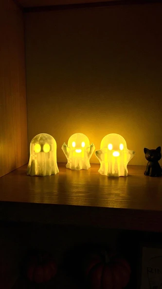 3’lü Tealightlı Hayalet Seti / Dekoratif Halloween Masa Süsü (Biyoplastik) 7 cm ürün görseli 1