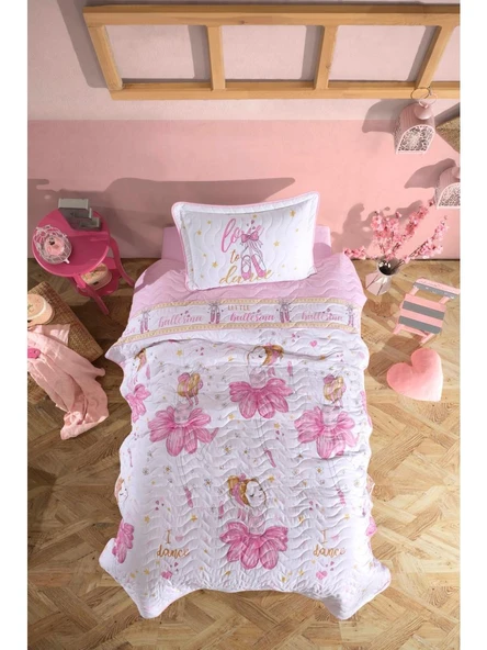 Clasy %100 Pamuk Tek Kişilik Yatak Örtüsü Ballerina V1 Pembe ürün görseli 1