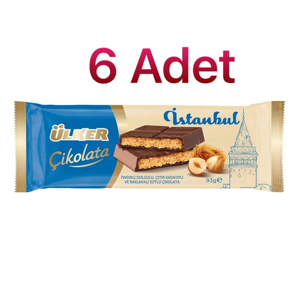Ülker İstanbul Fındık Dolgulu Çıtır Kadayıflı Baklavalı Sütlü Çikolata 93 Gr 6 Adet ürün görseli 1