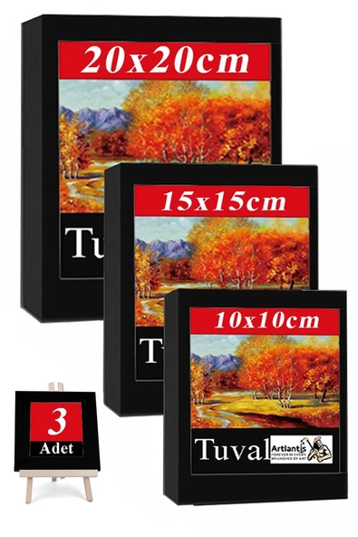 Siyah Tuval 10x10 15x15 20x20 cm 3 Adet Astarlı Kare Tuval Resim Tuvali Siyah Tual Akrilik Yağlı Boya İçin İdeal ürün görseli 1