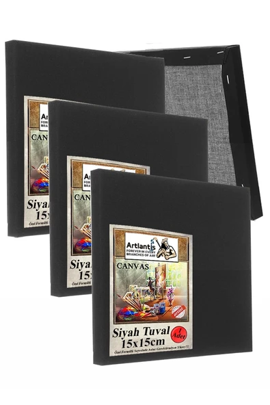 Siyah Tuval 15X15 cm 3 Adet Astarlı Kare Tuval Resim Tuvali Siyah 15*15 cm Tual  Akrilik Yağlı Boya İçin İdeal ürün görseli 1