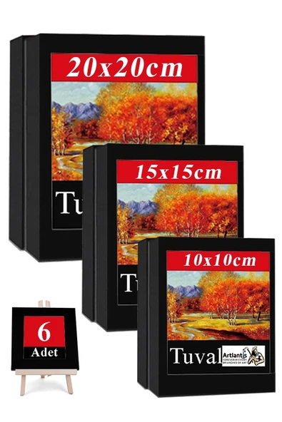 Siyah Tuval 10x10 15x15 20x20 cm 6 Adet Astarlı Kare Tuval Resim Tuvali Siyah Tual Akrilik Yağlı Boya İçin İdeal ürün görseli 1