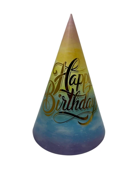 Happy Bırthday Baskılı Makaron Renkli Karton Şapka 20 cm ürün görseli 1