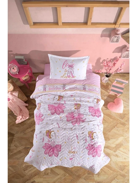 Clasy %100 Pamuk Dört Mevsim Set Tek Kişilik Ballerina V1 Pembe ürün görseli 1