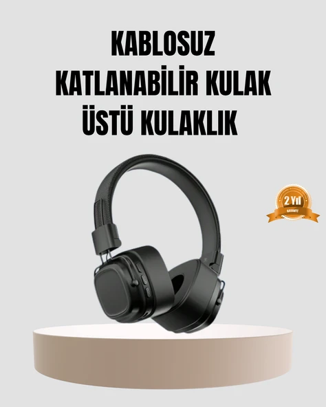 Bluetooth Kablosuz Kulak Üstü Kulaklık Katlanabilir Konforlu ve Şık Tasarımlı ürün görseli 1