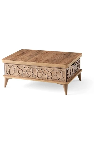 KASES HOME Modern Akıllı Açılabilir Sihirli Fonksiyonel Orta Sehpa Kademeli Masa Akıllı Sehpa Çam Desenli ürün görseli 1