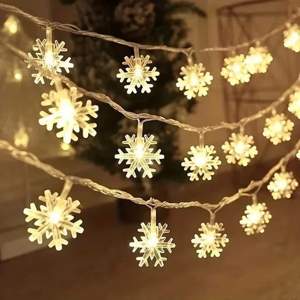 10 Metre 60 LED Kar Tanesi Işık Zinciri  4 cm Büyük Kristal Taneli  Gün Işığı Yılbaşı ve Dekorasyon İçin Muhteşem Ambiyans ürün görseli 1
