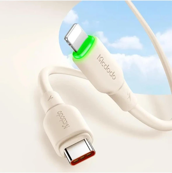 Mcdodo CA-4760 36W Typec iPhone Led Işıklı Data Şarj Kablo 1.2M - Beyaz ürün görseli 1