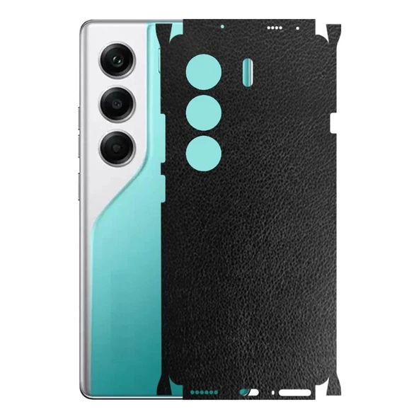 Tecno Camon 40 Pro ile Uyumlu 360 Arka Kaplama   Deri Desenli Siyah ürün görseli 1