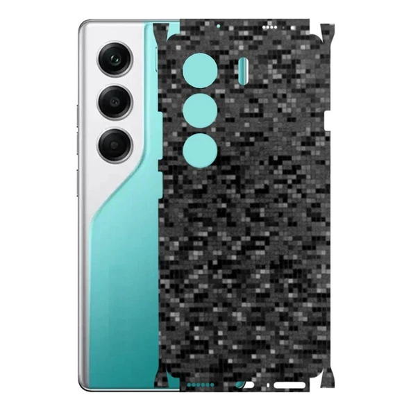 Tecno Camon 40 Pro ile Uyumlu 360 Arka Kaplama   Pixel Desenli Siyah ürün görseli 1