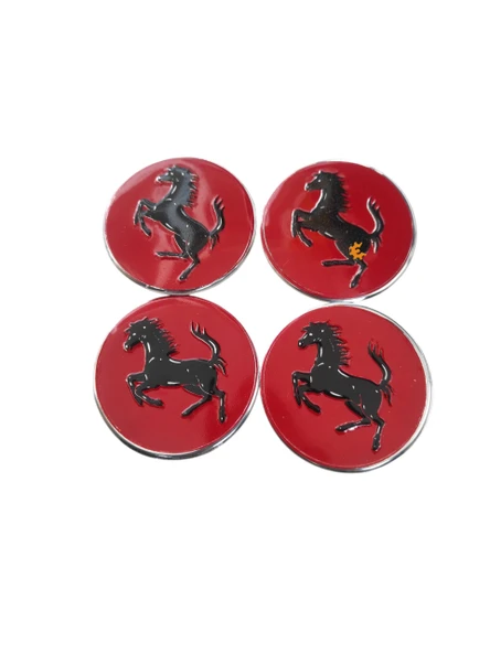 Jant Göbeği Arma Ferrari Alüminyum 60 mm 4'lü Set Kırmızı Krom ürün görseli 1