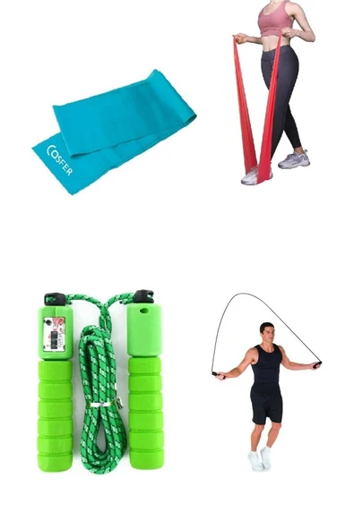 2'li Set Sayaçlı Sünger Saplı Atlama Ipi Yoğa Aerobik Egzersiz Direnç Pilates Bandı ürün görseli 1