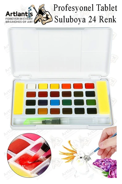 Tablet Sulu Boya 24 Renk Plastik Kutu 1 Paket Monalisa 24 lü Taş Sulu Boya Tablet Suluboya Resim Hobi Sanat ürün görseli 1