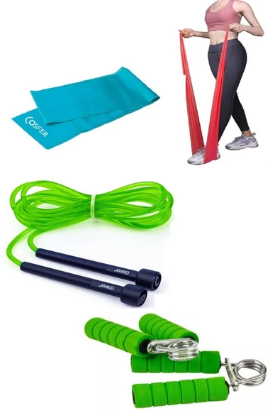 3'lü Set Kondisyon Fitnes Spor Atlama Ipi Egzersiz Pilates Bandı El Parmak Güçlendirme El Yayı ürün görseli 1