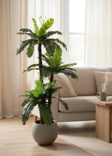 PTTAVM: Yapay Ağaç Sıkas Palmiye Ağacı Mokka Küre Saksıda 120*50cm