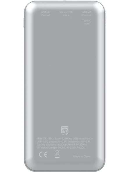 Philips Powerbank Ultra Compact 10000 Mah Dlp Seri DLP1810NV/62 Taşınabilir Çift USB Çıkışı Şarj Cihazı ürün görseli 1