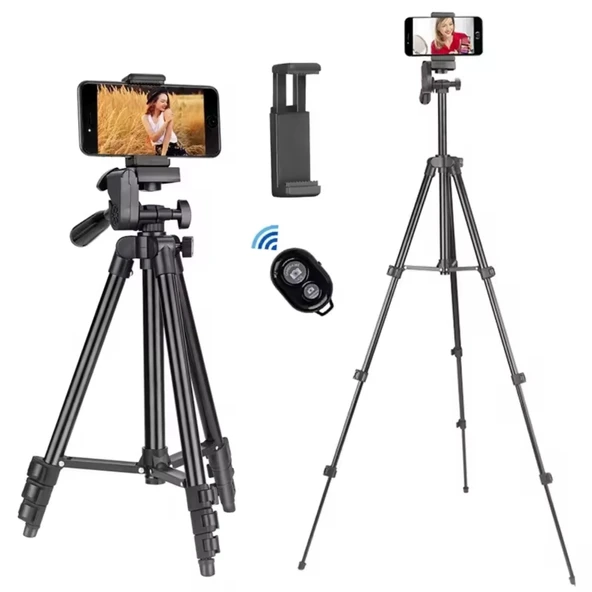 ShopyTech 102 cm Hafif Tripod  Telefon/Kamera Uyumlu Bluetooth Uzaktan Deklanşörlü  360° 3-Yönlü Kafa/GÜMÜŞ ürün görseli 1