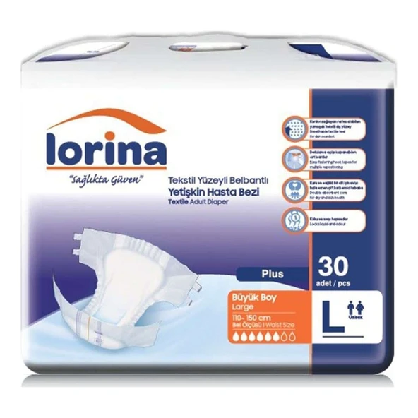 Lorina Belbantlı Büyük Boy L 30'lu Hasta Bezi ürün görseli 1