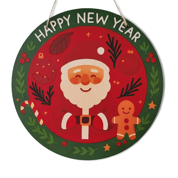 Noel Baba ve Kurabiye Adam Kapı ve Duvar Süsü Happy New Year ürün görseli 1