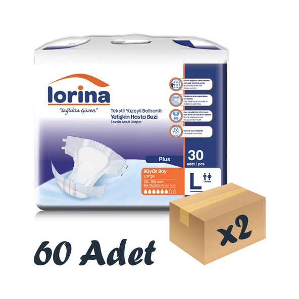 Lorina Belbantlı Büyük Boy L 30'lu 2 Adet Hasta Bezi ürün görseli 1