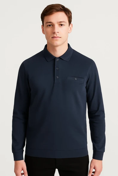 Ercan Regular Fit Polo Yaka Uzun Kol Sweatshirt - 7418 ürün görseli 1