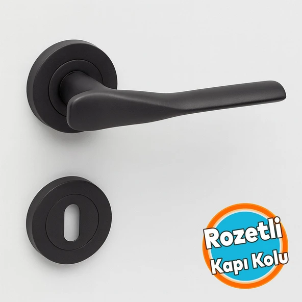 Oda Kapı Kolu Mat Siyah Daire Rozetli Sürgülü ve Çelik Kapı Kulpu Uyumlu Sağ Sol Uygun Kolları ürün görseli 1
