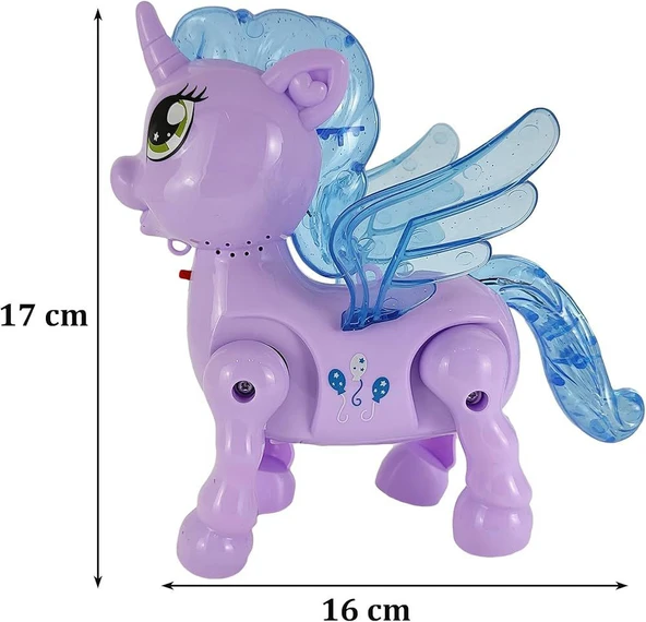 Işıklı Sesli Pilli Yürüyen At Oyuncağı Pony Oyuncağı Pembe ve Mor ürün görseli 1