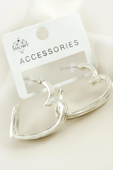 Kalp Çift Sıra Metal Küpe - Resim 3